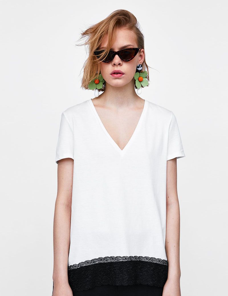 T-Shirt With Lace Appliques